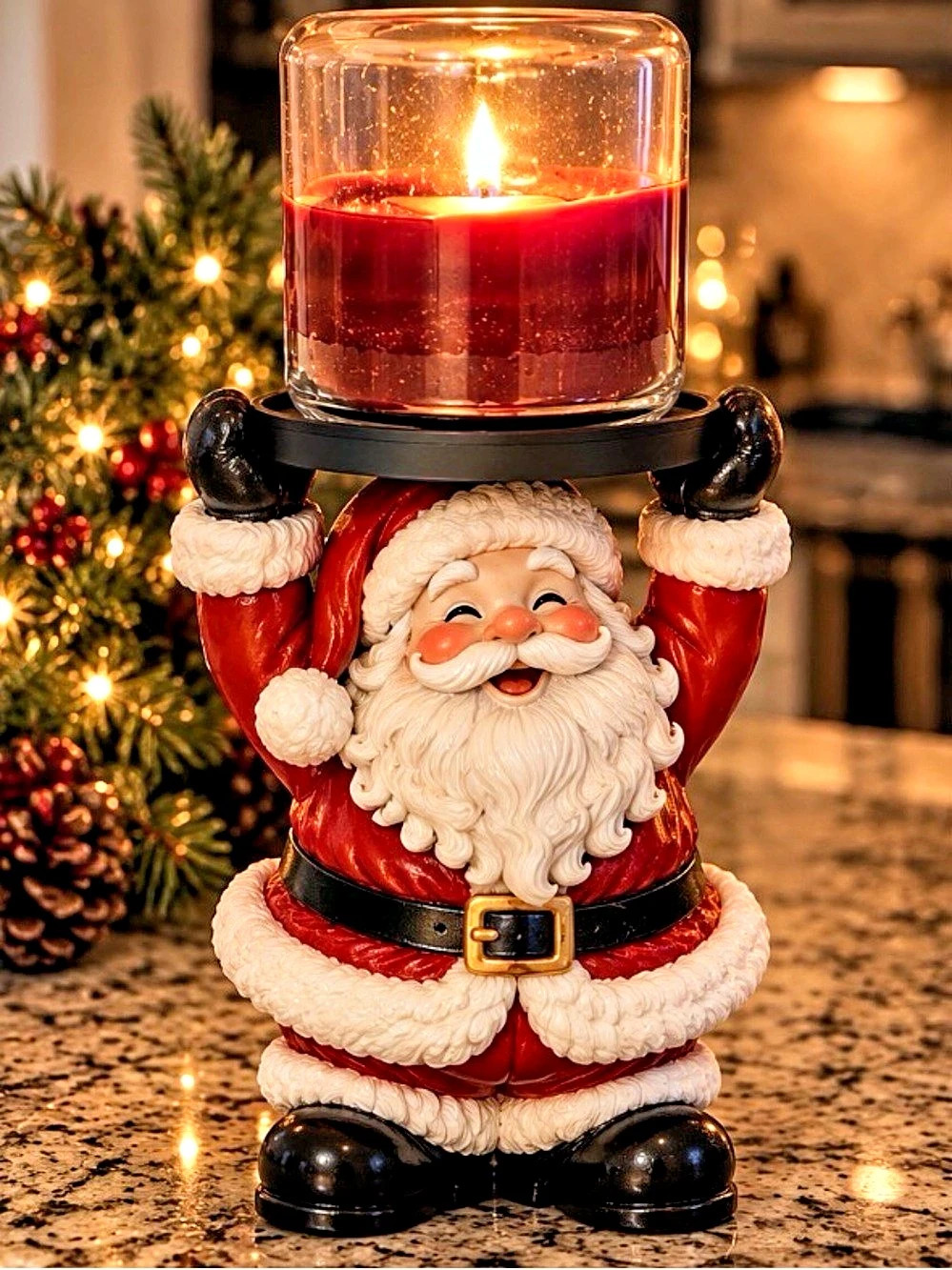 3-Wick plastic Candle Holder Pedestal Red & Black
